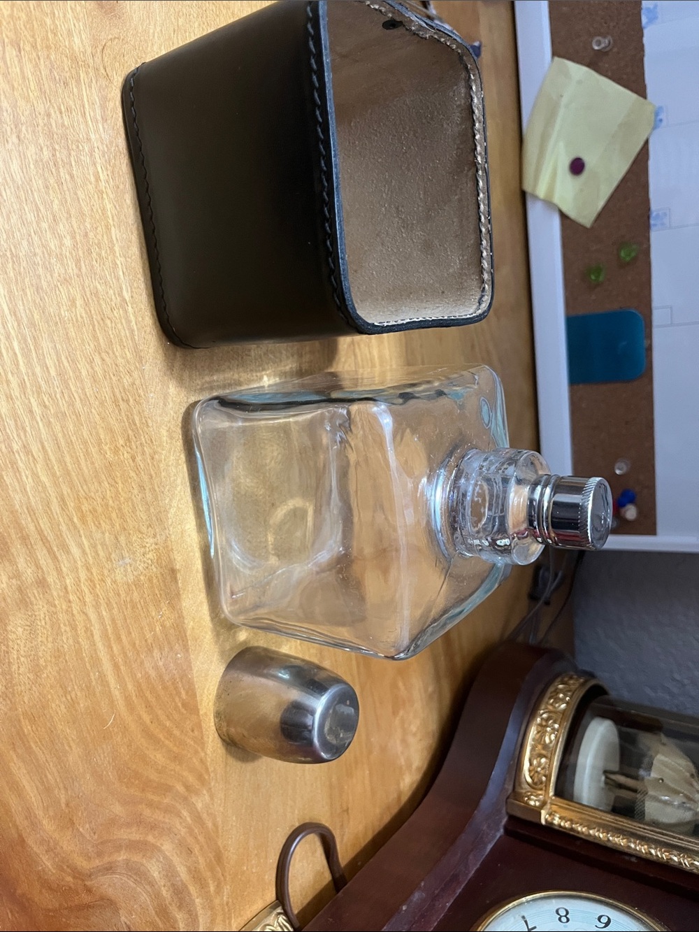 Clear Glass Square Decanter with Silver Cap - Unbranded